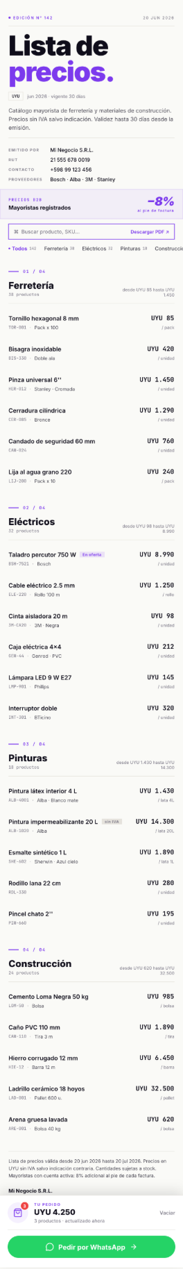 Vista del catálogo de MiPrecio en el celular