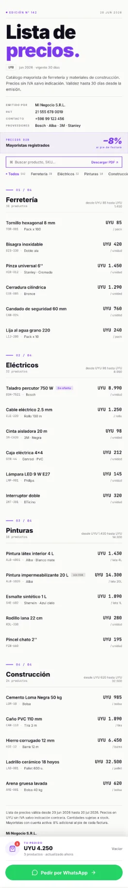 Vista del catálogo de MiPrecio en el celular